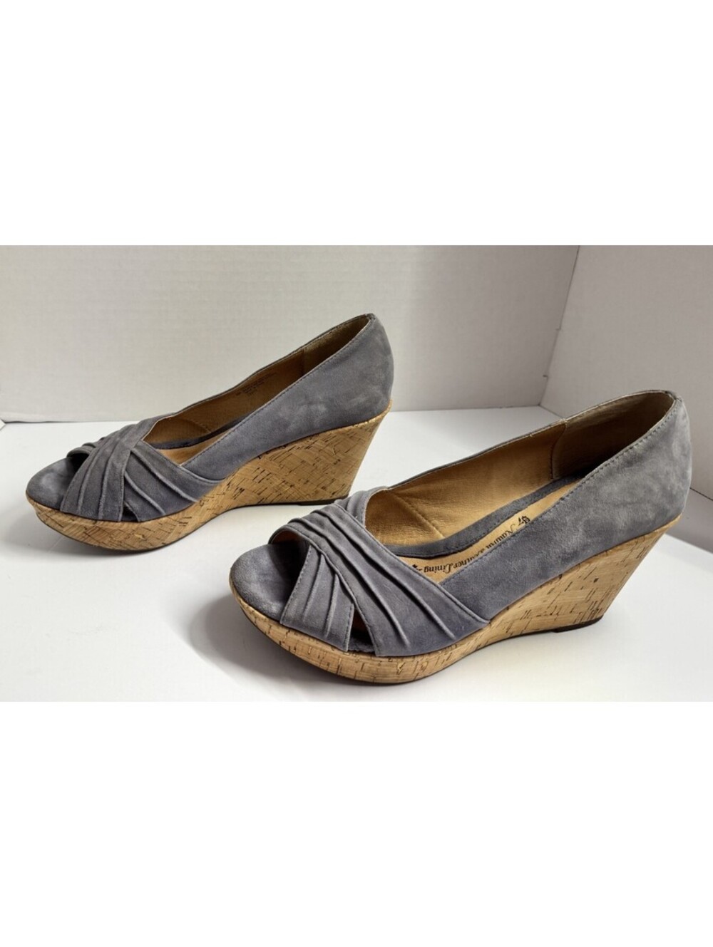 Sofft Olwen Women's Iris Blue Leather Open Toe Cork Platform Wedge Sandal 8M